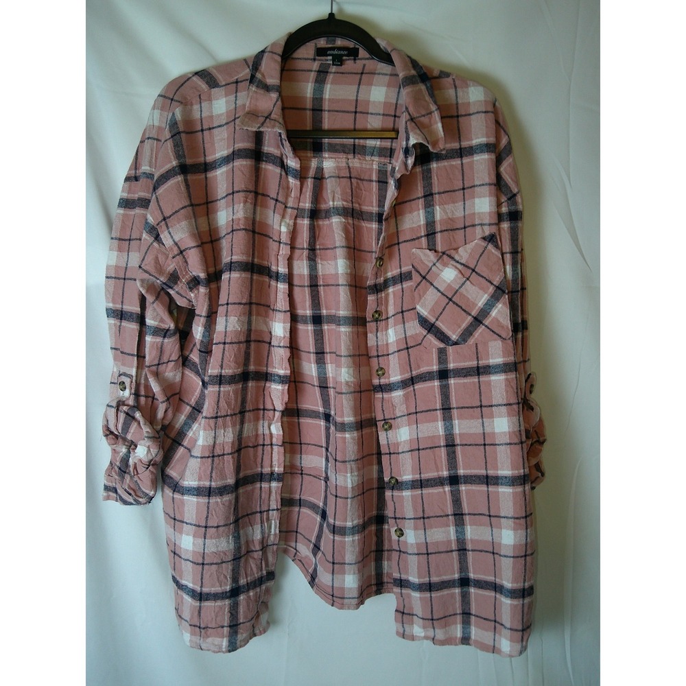 Ambiance Pink‎ Plaid Flannel Oversized Long Sleeve Button Down Shirt Womens L